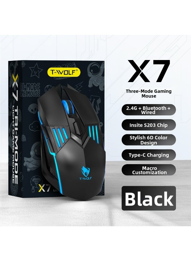 T-WOLF X7 Bluetooth the third mock examination wireless mouse TYPEC charging mute game light RGB mouse 6D game laptop electric sports mouse DIP up to 128000 - Image 2