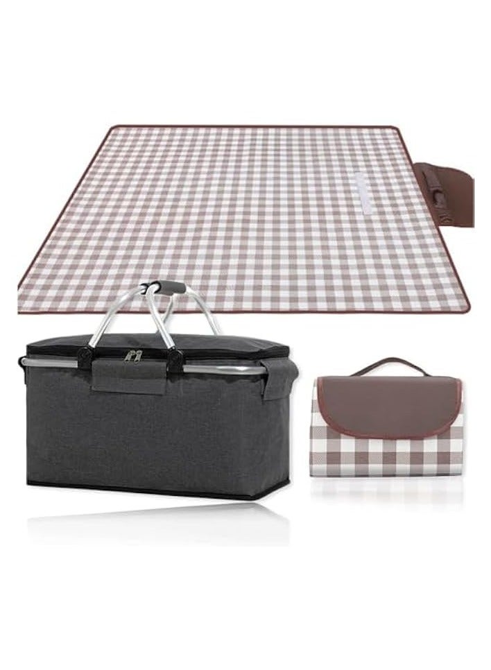 Green Tiger Picnic Basket Set, 35L Portable Beach Basket Market Shopping Basket Picnic Basket with 145×150cm Picnic Blanket,Outdoor Picnic basket for Picnic/Camping/food Delivery/shopping - Image 1