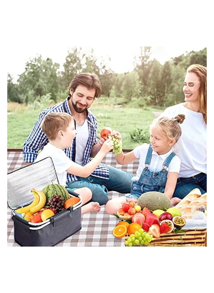 Green Tiger Picnic Basket Set, 35L Portable Beach Basket Market Shopping Basket Picnic Basket with 145×150cm Picnic Blanket,Outdoor Picnic basket for Picnic/Camping/food Delivery/shopping - Image 2