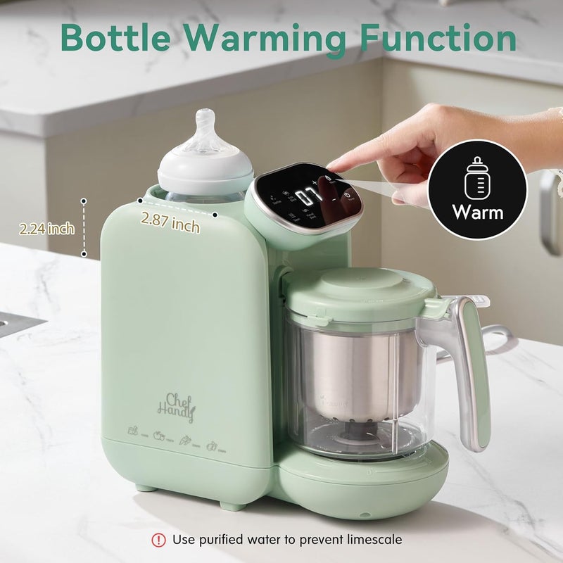 chefhandy Baby Food Maker, 5 in 1 Baby Food Processor, Puree Maker Grinder with Steam Pot, TouchScreen Multifunctional Steamer Blender, Milk Bottle Warmer Function, Auto Cooking, Mills Machine-Green - Image 4