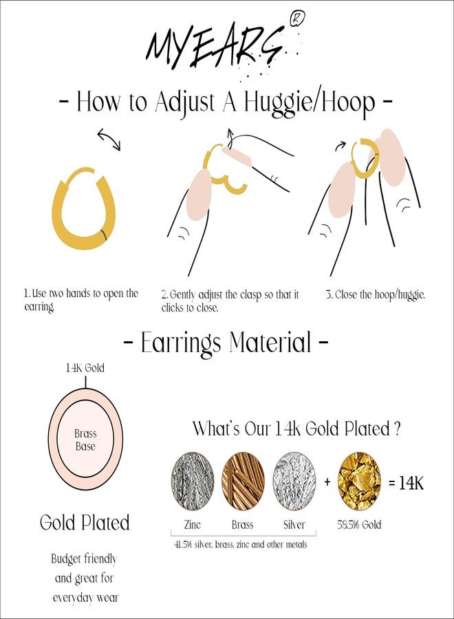 MYEARS Women Earrings Gold Huggie Hoop 14K Small Simple Hypoallergenic Everyday Jewelry, One Size, Brass Metal Yellow Gold, No Gemstone - Image 4