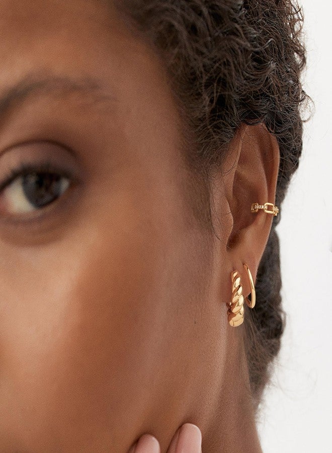 MYEARS Women Earrings Gold Huggie Hoop 14K Small Simple Hypoallergenic Everyday Jewelry, One Size, Brass Metal Yellow Gold, No Gemstone - Image 2