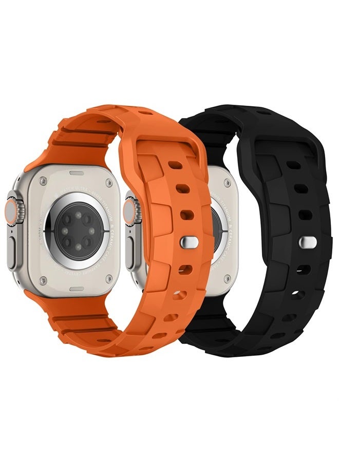 Suitisbest Sport Bands Compatible with Apple Watch Ultra Band 49mm 45mm 44mm 42mm for Men Women, Waterproof Silicone Wristbands Replacement Strap for iWatch Series 8 7 6 5 SE Ultra, Black/Orange - Image 1