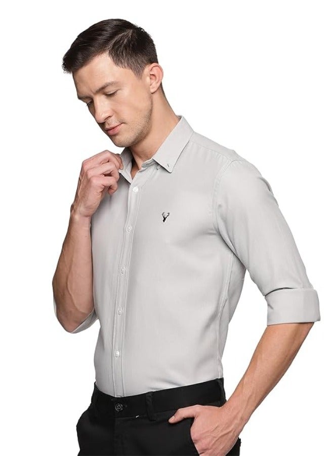 Men's Button Down Shirt | Casual Slim Fit Shirt | Long Sleeve Oxford Shirts For Men | Smart Fit Cuff -Ash Grey image 2