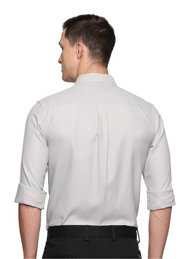 U.S. ELK Men's Button Down Shirt | Casual Slim Fit Shirt | Long Sleeve Oxford Shirts For Men | Smart Fit Cuff -Ash Grey  - Image 3