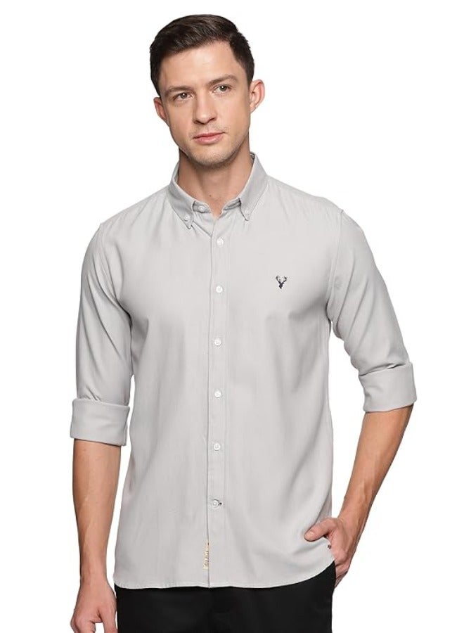 U.S. ELK Men's Button Down Shirt | Casual Slim Fit Shirt | Long Sleeve Oxford Shirts For Men | Smart Fit Cuff -Ash Grey  - Image 1