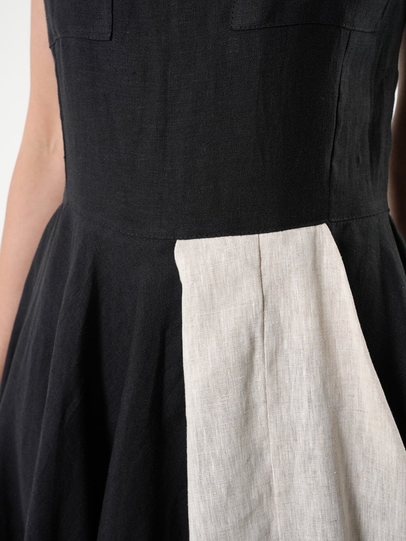 ميتامورفوزا فستان كتان طويل مزيج الأسود والبيج (تناغم الألوان الكلاسيكي) - Image 4