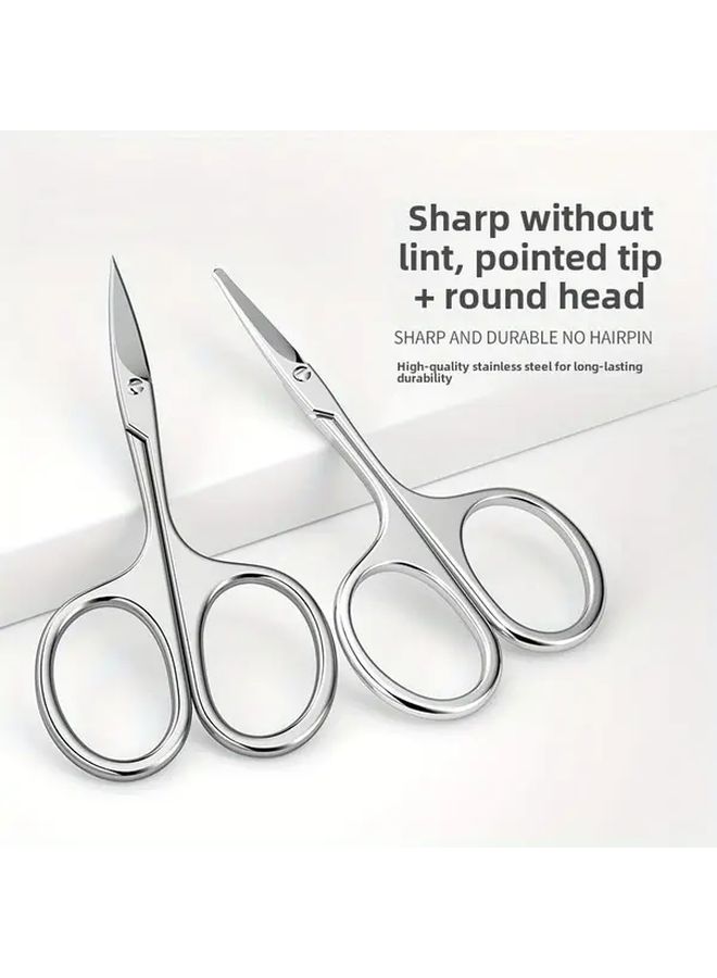 Two Piece Set Small Pointed And Round Head Stainless Steel Eyebrow Eyelash Nose Hair Scissors - Image 1
