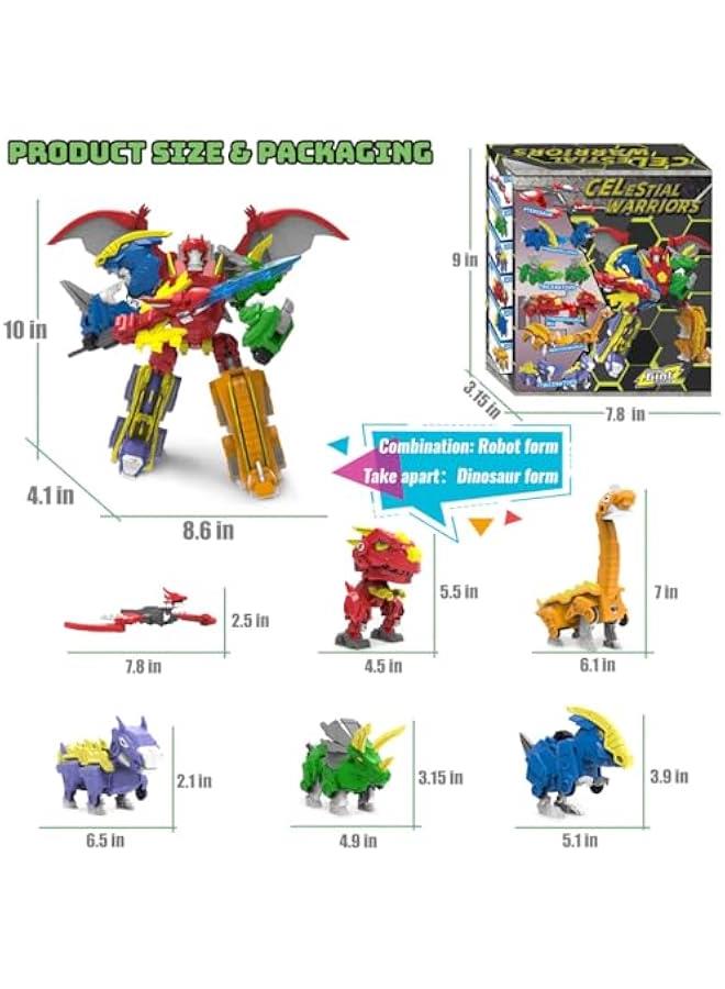 Robot Dinosaur Toys 6-in-1 Combined Large Robot Toys Take Apart Toys Including 6 Dinosaur Action Figures -Triceratops Deformation Toys for Kids Ages 6 7 8 9 - Image 4