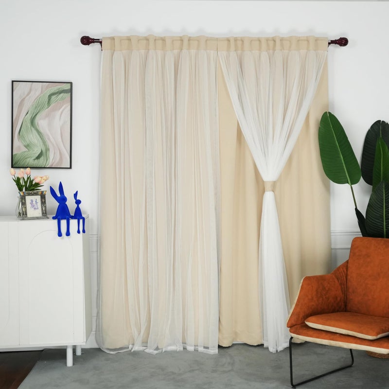 INLINAS 52 x 84 Inches Beige Blackout Curtains with Sheer Overlay - Back Tab and Rod Pocket Thermal and Noise Reduction Panels for Bedroom and Living Room Light Blocking and Energy Saving, Set of 2 - Image 1