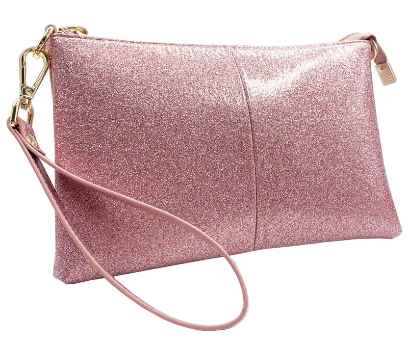 Beurlike Leather Wristlet Wallet Clutch Purses For Women Small Crossbody Phone Bags (Glitter Rosegold) - Image 1