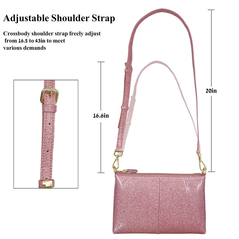 Beurlike Leather Wristlet Wallet Clutch Purses For Women Small Crossbody Phone Bags (Glitter Rosegold) - Image 4