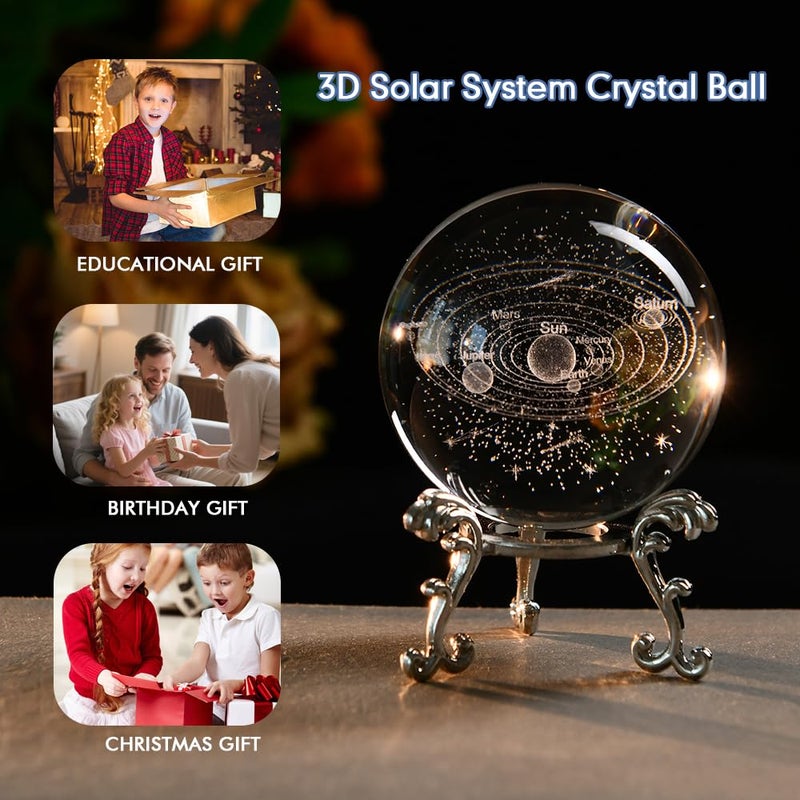 ZRENJHUS 3D Solar System Crystal Ball Universe Gifts 60mm Glass Astronomy Globe Decor Science Planets Model Gift Space Themed Gifts for Space Enthusiasts and Model Collectors - Image 4