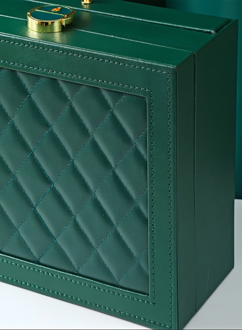 كيفن منظم صندوق المجوهرات للنساء والفتيات، منظم مجوهرات من 3 طبقات مع قفل ودرج، حامل مجوهرات محمول علبة شبكية قابلة للإزالة لتخزين حلقات القرط والقلائد والأساور والنظارات الشمسية - Image 5