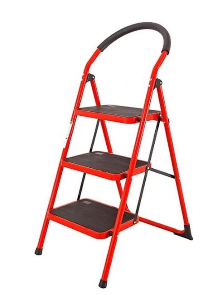 ROBUSTLINE Robustline Home Purpose Ladder - 3 Steps Foldable Step Ladder with Rubber Handgrip and Non-Slip Treads, 150 kgs Weight Capacity- Red 
