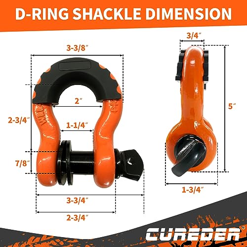 Cureder Tow Strap Recovery Kit - 3" x 20ft (35,121 lbs.) Rope + 3/4" D Ring Shackles (2pcs) + Storage Bag, Tree Saver Winch Strap, Truck, SUV, ATV Off Road Vehicle Towing Strap Kit - Image 3