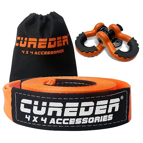 Cureder Tow Strap Recovery Kit - 3" x 20ft (35,121 lbs.) Rope + 3/4" D Ring Shackles (2pcs) + Storage Bag, Tree Saver Winch Strap, Truck, SUV, ATV Off Road Vehicle Towing Strap Kit - Image 1
