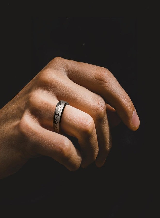 King Will 8mm Mens Wedding Band Black Plated Tungsten Wedding Ring for Men Mountain Tree Lasered Rings Size 7-14丨Nature Collection 9.5 - Image 5