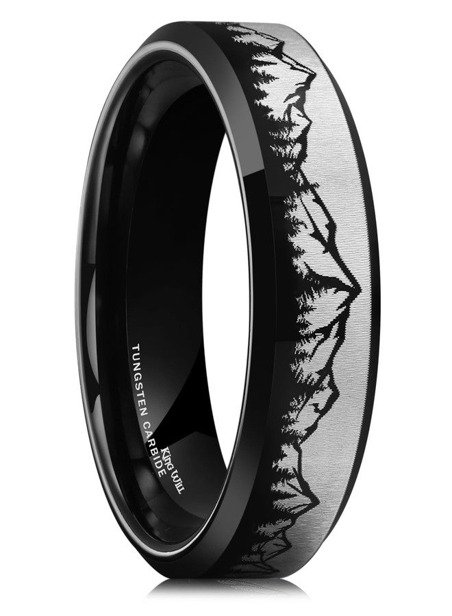 King Will 8mm Mens Wedding Band Black Plated Tungsten Wedding Ring for Men Mountain Tree Lasered Rings Size 7-14丨Nature Collection 9.5 - Image 1