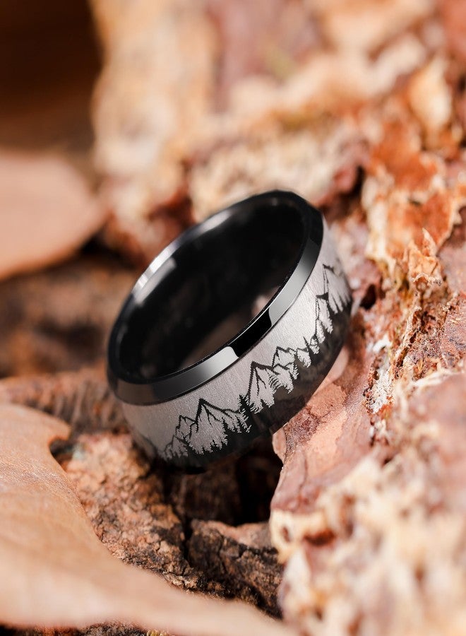 King Will 8mm Mens Wedding Band Black Plated Tungsten Wedding Ring for Men Mountain Tree Lasered Rings Size 7-14丨Nature Collection 9.5 - Image 3