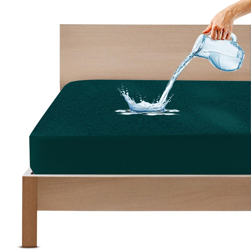 GADDA CO Premium 100% Waterproof Mattress Protector Single Size 75x36 Inch (6.3x3 Ft) | Ultra Soft Cotton Feel Terry Fabric, Breathable & Hypoallergenic Fitted Bed Cover Fits Up to 10 Inch (Peacock) - Image 2