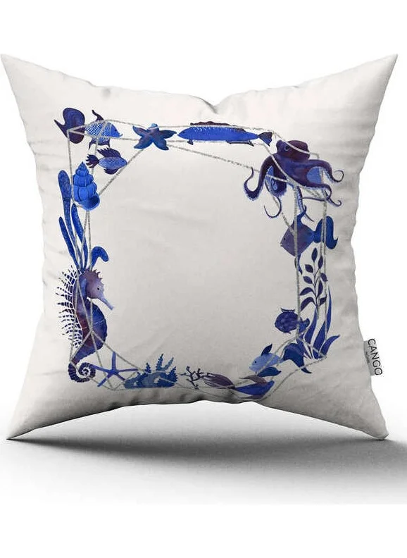Cango Home Double Sided White Blue Marine Patterned Digital Printed Throw Pillow Cover CGH1124
