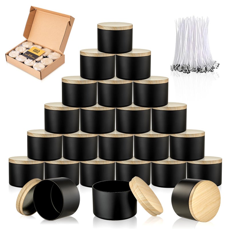 MGLIFEUL 4&8 oz Black & White & Rose Golden Empty Candle Tins cans Jars Containers Vessels with Lids for Making Candles Tins Container Vessels Envases Tarros Latas para Velas (Black,4oz,12Pcs) - Image 1