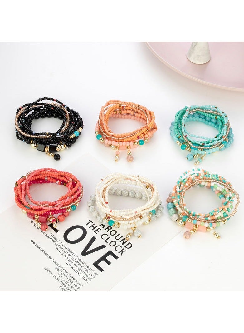 KASTWAVE Layered Crystal Bracelet Bohemian Bracelet Sets for Women Stackable Bead Bracelets for Women Temperament Layered Bead String Elastic Bracelet 6 Pcs Creative Turquoise Beads - Image 2