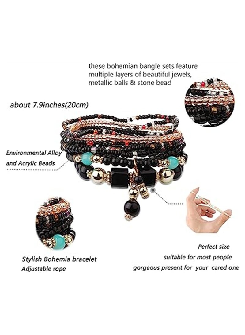 KASTWAVE Layered Crystal Bracelet Bohemian Bracelet Sets for Women Stackable Bead Bracelets for Women Temperament Layered Bead String Elastic Bracelet 6 Pcs Creative Turquoise Beads - Image 5