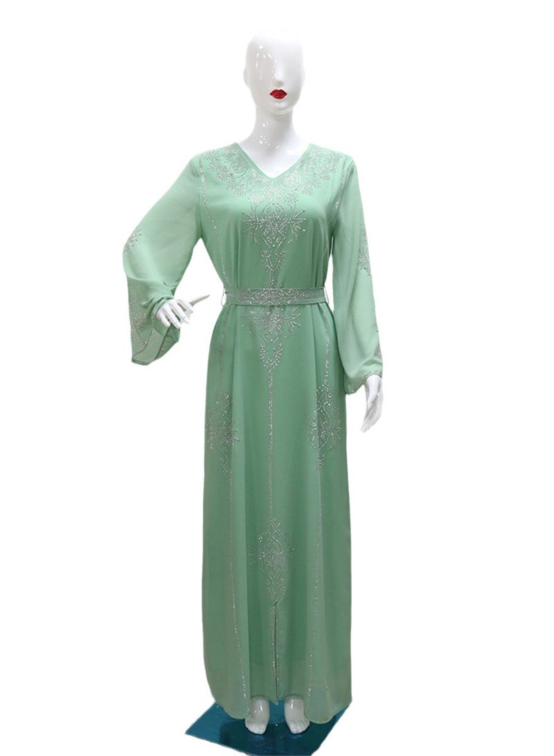 Fashionable rhinestone dress summer chiffon robe - Image 1