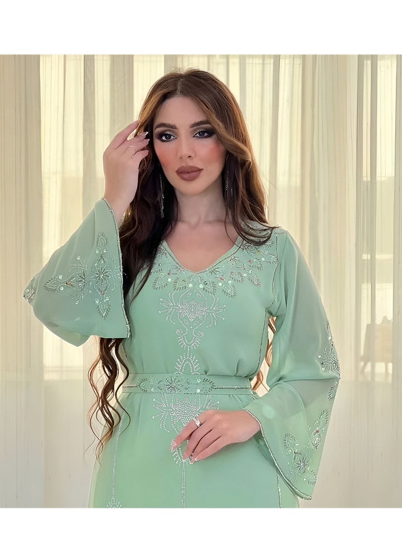 Fashionable rhinestone dress summer chiffon robe - Image 4