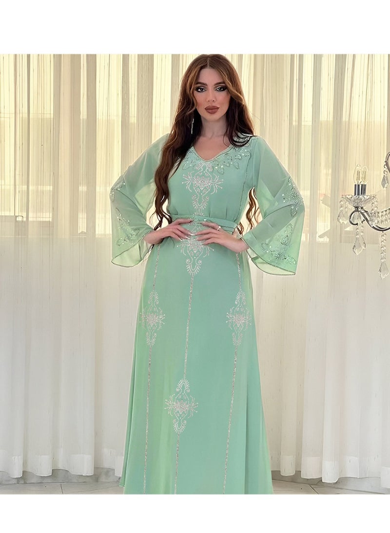 Fashionable rhinestone dress summer chiffon robe - Image 3