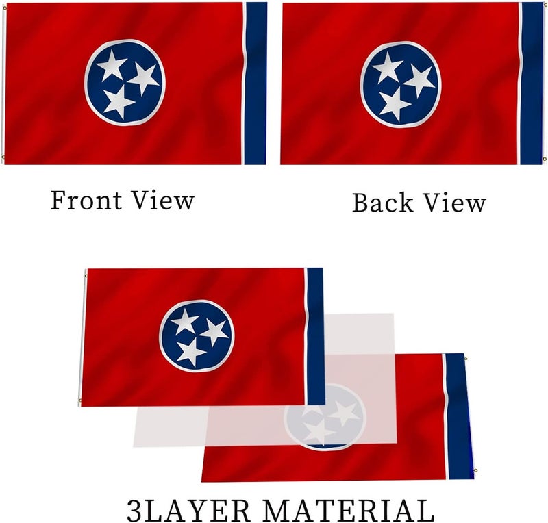 ARSOF Tennessee State Flag 3x5 Double Sided Outdoor Heavy Duty 3 Ply with Durable Canvas Header and ​2 Brass Grommets Vivid Colors - Image 3