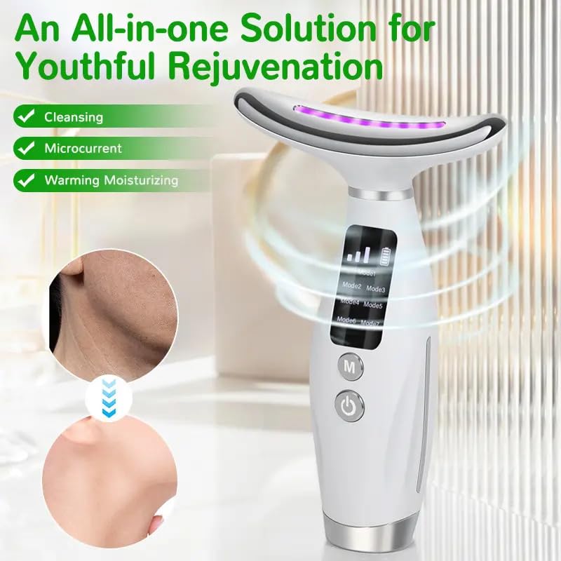 SHOPOGENIX 7-in-1 Beauty Massager for Face and Neck Based on Thermal and 3-Speed VibrationTechnologies for Skin Care Firm Tightening and Smooth For all skin type. - Image 2