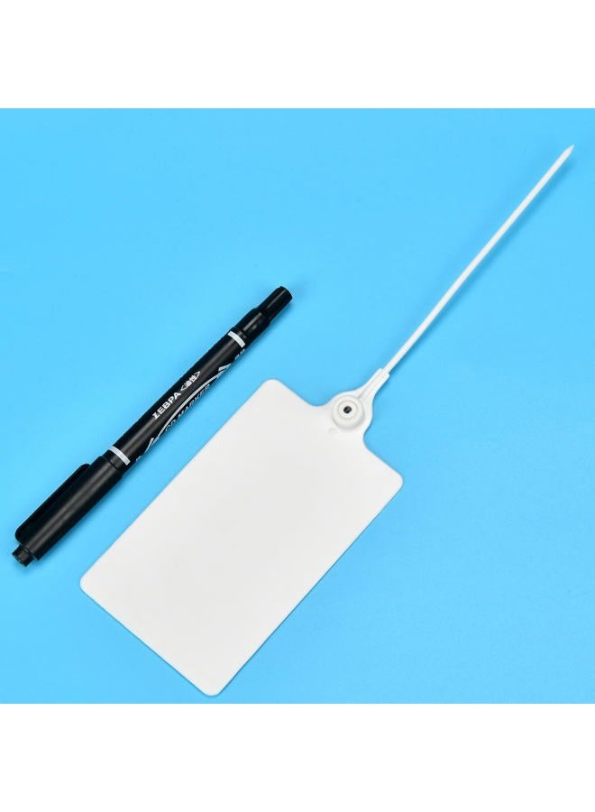 LeadSeals 100 Plastic Tags Shipping Tags Water Proof Tags for Labeling Shipping Labels Security Seals Writable Marker Ties Hanging Tags Storage Tag with One Marker Pen (White) - Image 1