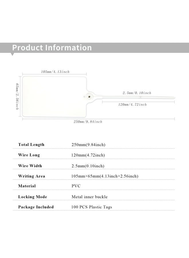 LeadSeals 100 Plastic Tags Shipping Tags Water Proof Tags for Labeling Shipping Labels Security Seals Writable Marker Ties Hanging Tags Storage Tag with One Marker Pen (White) - Image 3