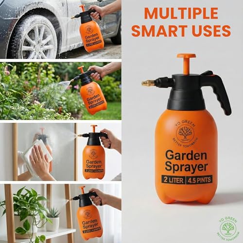 Yo Green 2L Spray Pump for Plants | Garden Sprayer with Adjustable Brass Nozzle | Plastic Water Spray Bottle for Gardening, Car & Bike Wash | Leak-Proof Plant Watering Pump, Easy-Fill Water Sprayer - Image 5