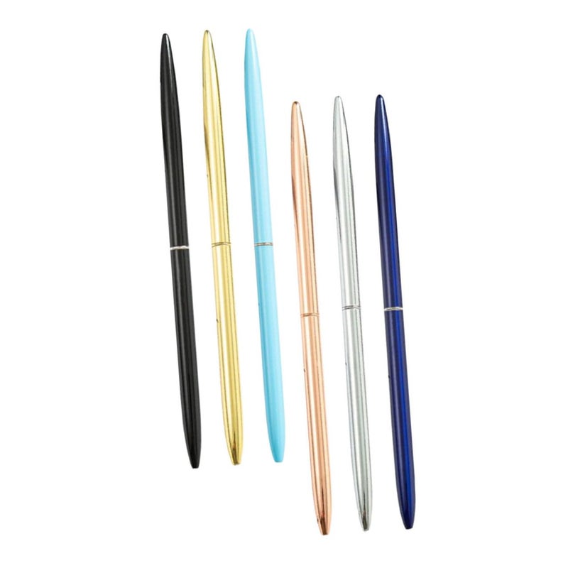 6Pcs Metal Ballpoint Pen Set Rose Gold Silver Blue Black Smooth Writing For Office Business - Image 2