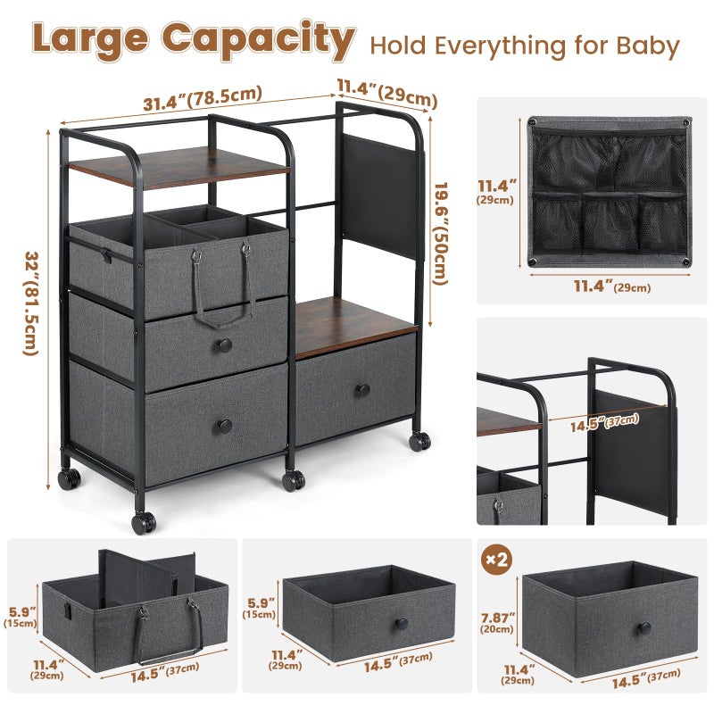 Orzbow Baby Diaper Caddy Cart Organizer and Storage | 4 Tier Baby Rolling Cart with Dividers and Drawers, Metal Rolling Utility Cart for Nursery, Bedroom, Changing Table & Crib, Easy to Assemble, Grey - Image 4