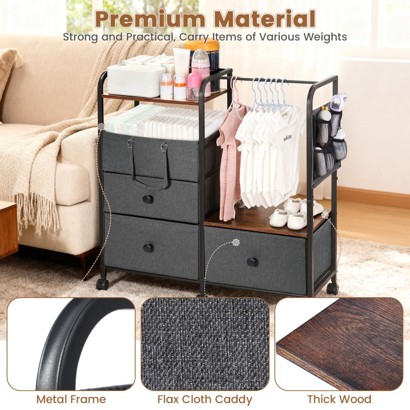 Orzbow Baby Diaper Caddy Cart Organizer and Storage | 4 Tier Baby Rolling Cart with Dividers and Drawers, Metal Rolling Utility Cart for Nursery, Bedroom, Changing Table & Crib, Easy to Assemble, Grey - Image 5