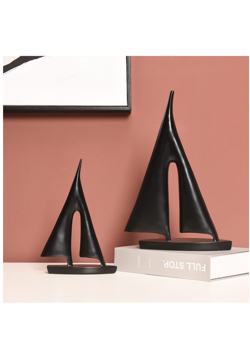 Excefore 2 Pack Modern Sculpture Home Decor Sailboat Decoration Figurine Sailboat Gift Black - Image 2