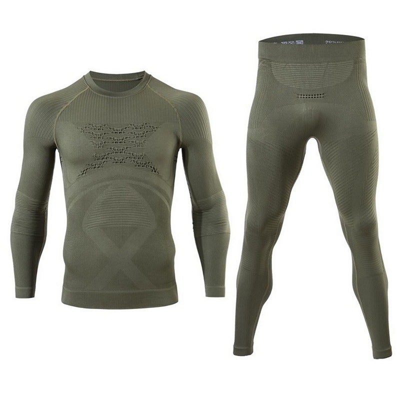 Generic Ski sports function underwear moisture wicking quick drying running fitness compression long sleeve pants two-piece set Army Green