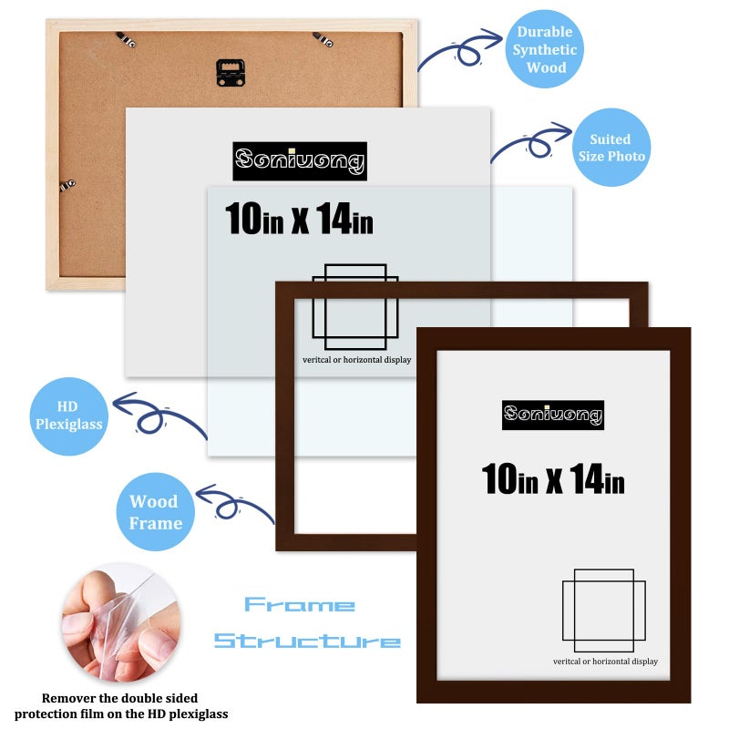 Soniuong 10x14 inch Wood Picture Frames for Wall Hanging Diamond Painting Frames Rectangle Baby Scan Picture Frame for Family Walls Decoration Anniversary Wedding Christmas Halloween Shower Certificate (Brown) - Image 3