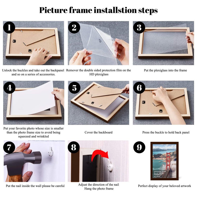 Soniuong 10x14 inch Wood Picture Frames for Wall Hanging Diamond Painting Frames Rectangle Baby Scan Picture Frame for Family Walls Decoration Anniversary Wedding Christmas Halloween Shower Certificate (Brown) - Image 4