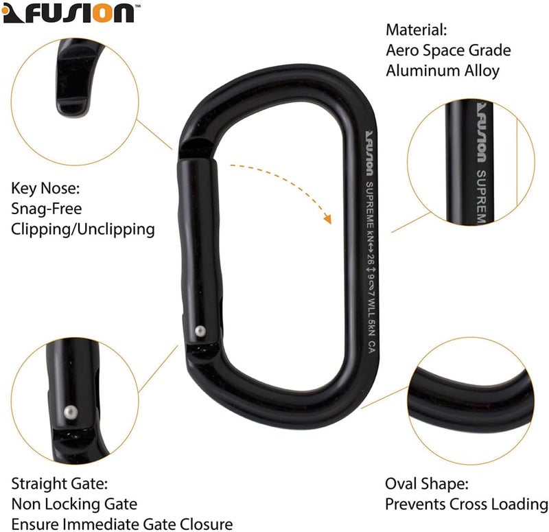 FUSION Straight Gate Carabiner - Black, Supreme Oval-Shaped (FP-9318-3-STK-BLK) - Image 2
