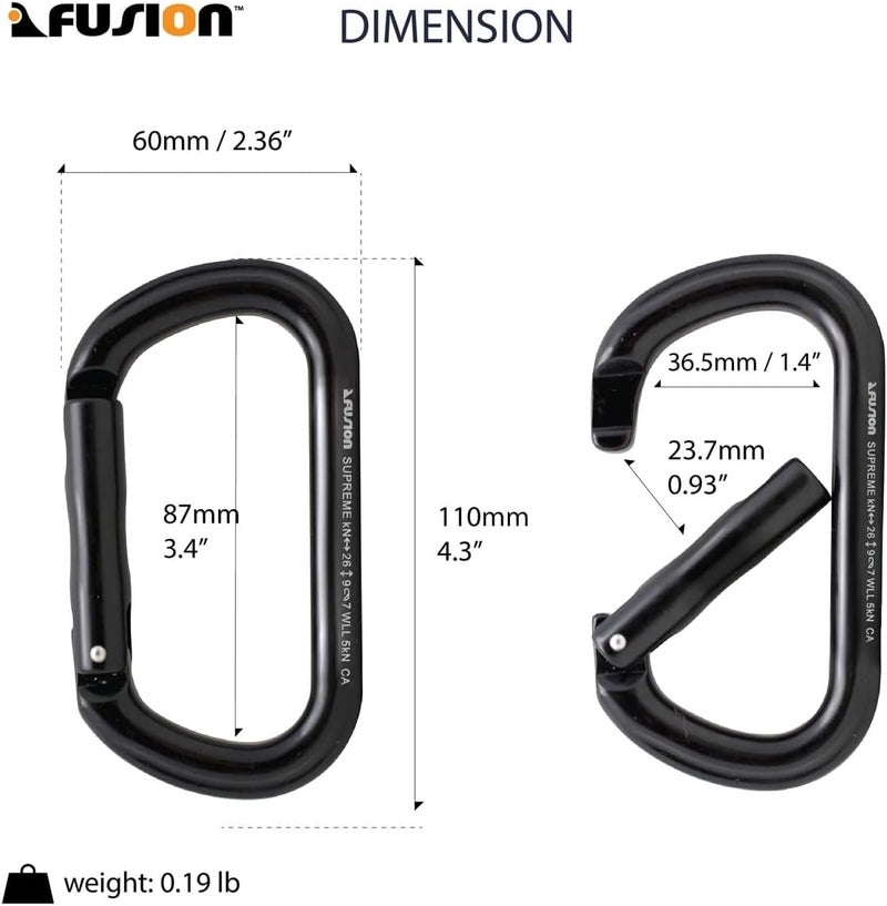 FUSION Straight Gate Carabiner - Black, Supreme Oval-Shaped (FP-9318-3-STK-BLK) - Image 1