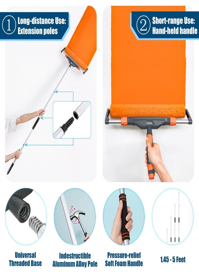 PinStone 10pcs 12"-18" Adjustable Large Paint Roller Kit: 1-5Ft Aluminum Extension Poles, Brush & Roller Cleaner, Ergonomic Handle, 18" Nylon Covers for Walls,Ceiling,Floors,Interior,Exterior Painting - Image 5