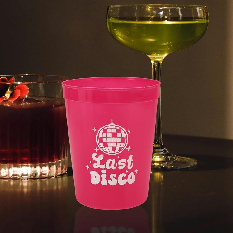 10oz Plastic Beverage Cups 10pcs Multi-use Disco Party Drinking Cups in White and Fuchsia for Festival Bar Beach and Wedding Party Use - Image 5