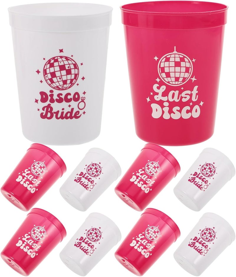 10oz Plastic Beverage Cups 10pcs Multi-use Disco Party Drinking Cups in White and Fuchsia for Festival Bar Beach and Wedding Party Use - Image 1
