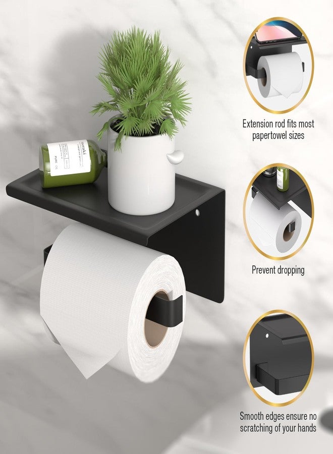 HITSLAM Toilet Paper Holder with Phone Shelf Matte Black, Adhesive or Screw Wall Mount Toilet Paper Roll Holder, Rustproof Stainless Steel Toilet Tissue Holder for Bathroom, Kitchen - Image 3